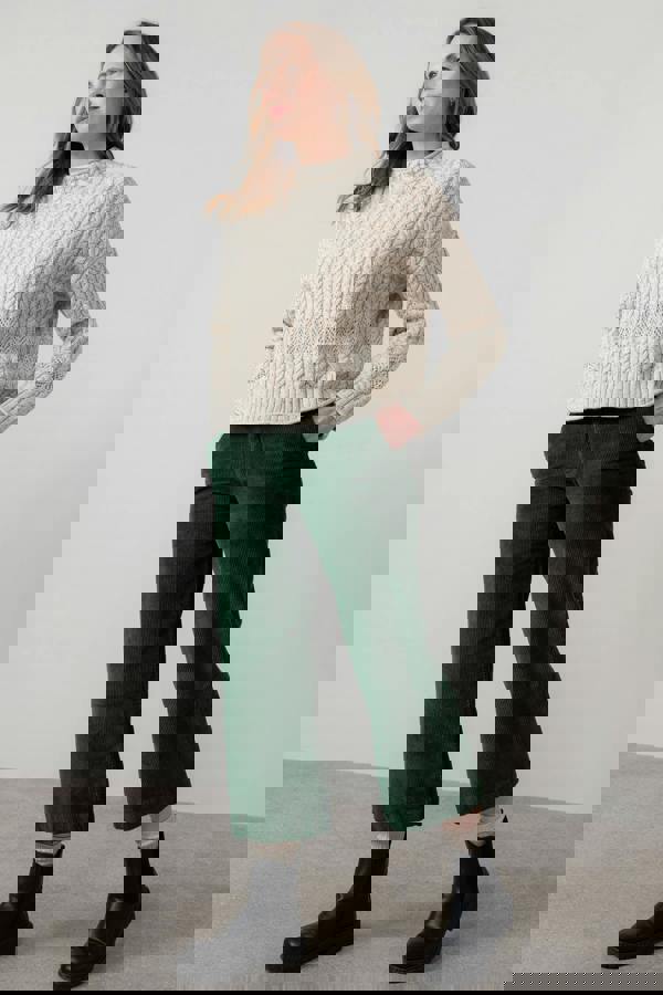 Isla Stretch Jumbo Corduroy Cropped Trousers Pine Green | Lily and Me Clothing