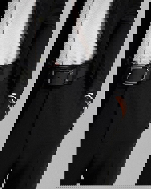 HUGO Gabriel Mens Buffalo-Leather Belt with Logo Keeper and Polished Hardware - Black 002