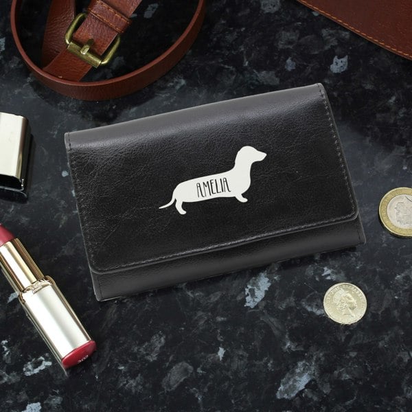 Personalised Memento Company Personalised Sausage Dog Black Purse