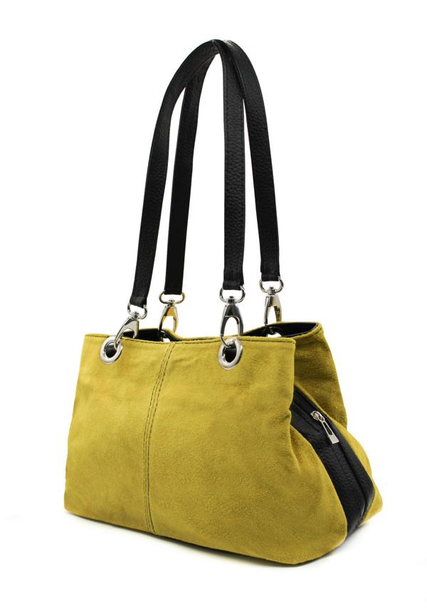 Kitise Real Italian Suede Vivid Colours Small 3 Compartments Tote Bag Stylish Shoulder Handbag