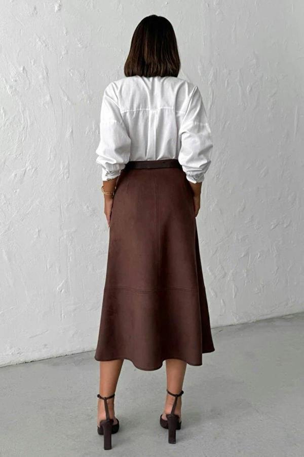 WOVCOR A-Line Midi Knit Suede Skirt