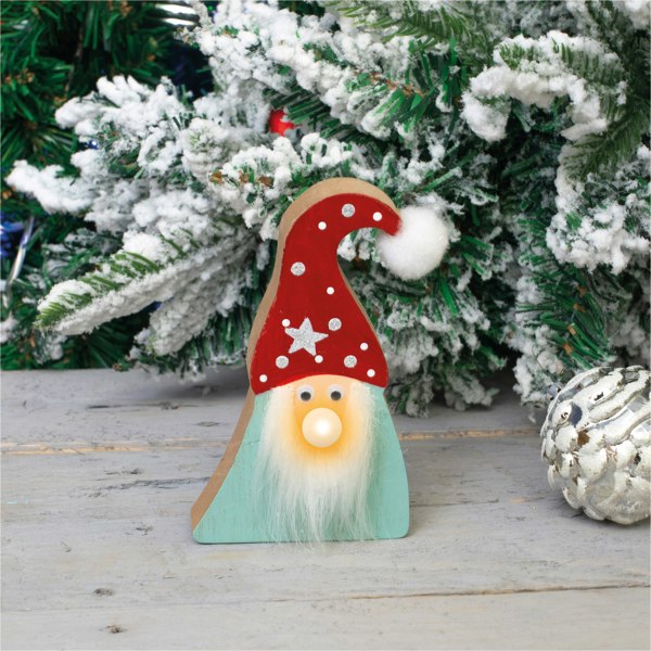St Helens Green & Red Wooden Ornamental Gonk With Light Up Nose
