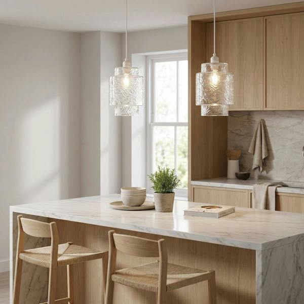 Clear Layered Glass Cylinder Pendant Light Shade with Tiered Design Image 6