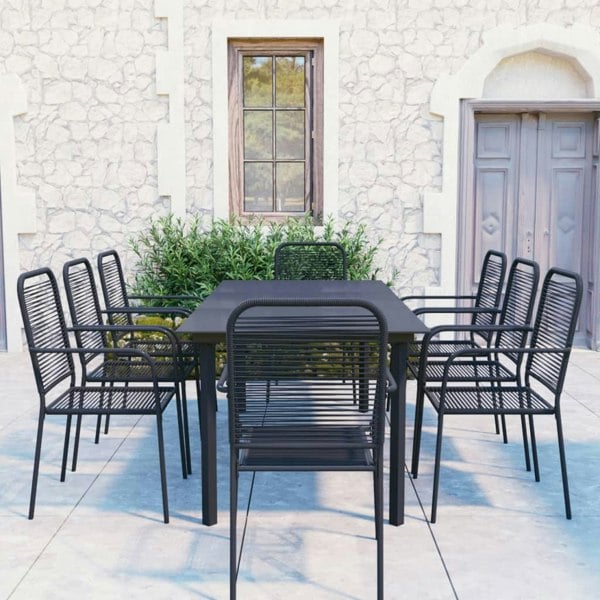 Berkfield 9 Piece Garden Dining Set Black Glass and Steel