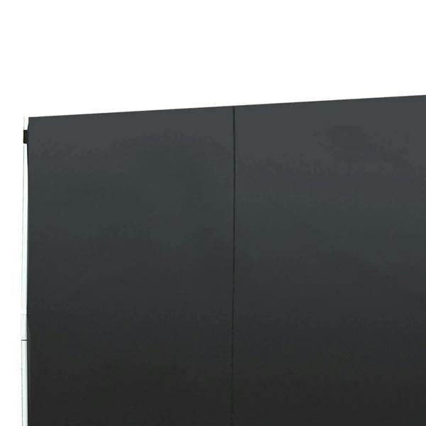 Black gazebo side wall panel close-up with center seam and smooth fabric