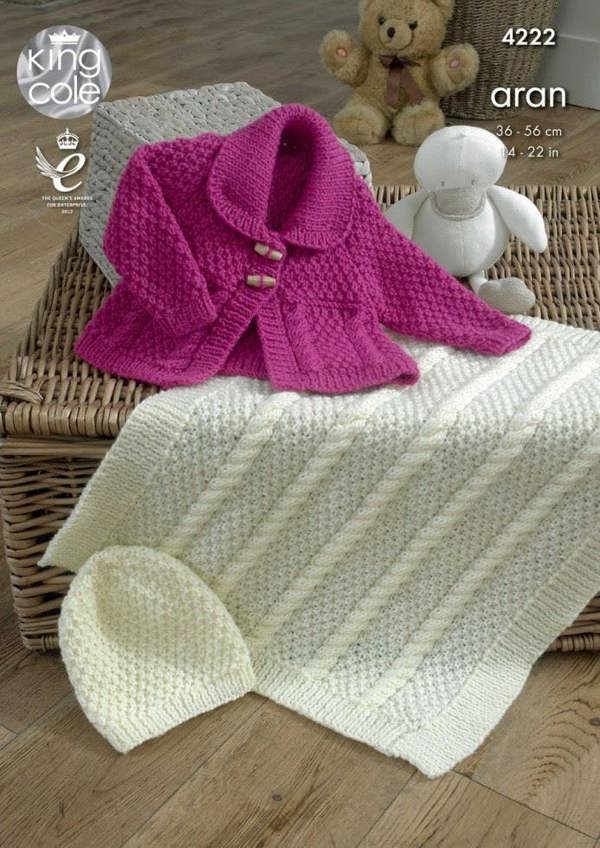 King Cole Comfort Knitting Pattern 4222, Blankets, Headwear, Jackets for Baby, 14 inch - 22 inch - Intermediate