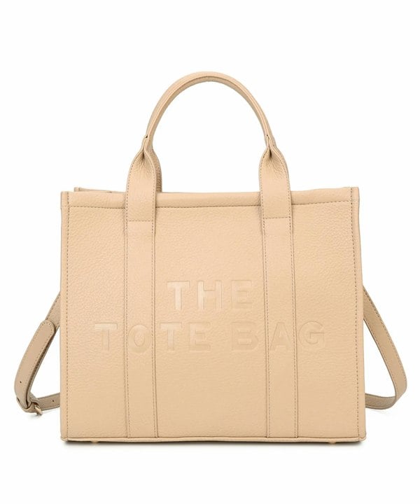 Kitise Large Textured Leather Embossed Logo Structured Tote Bag