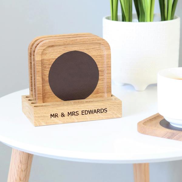 MijMoj Design Personalised Coaster Set In Solid Oak