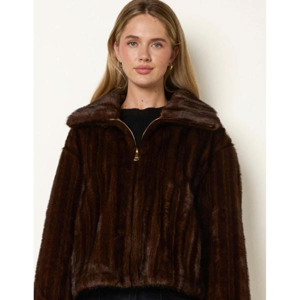 Blue Vanilla Textured Faux Fur Coat