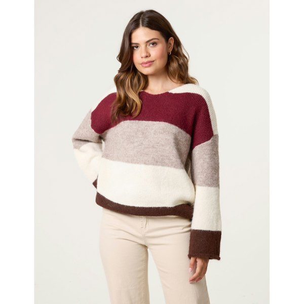 Blue Vanilla Colourful Stripped V Neck Jumper