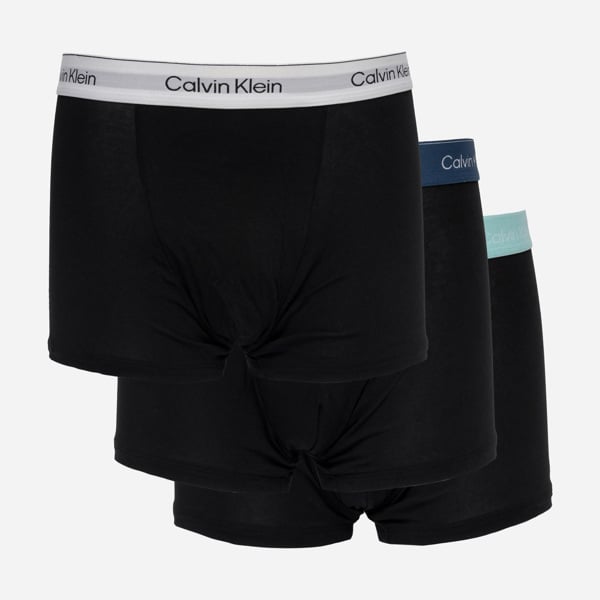 Calvin Klein 3 Pack Icon Cotton Stretch Mens Relaxed Fit Trunks - Black Bodies W/ Tahiti Turquoise/Da