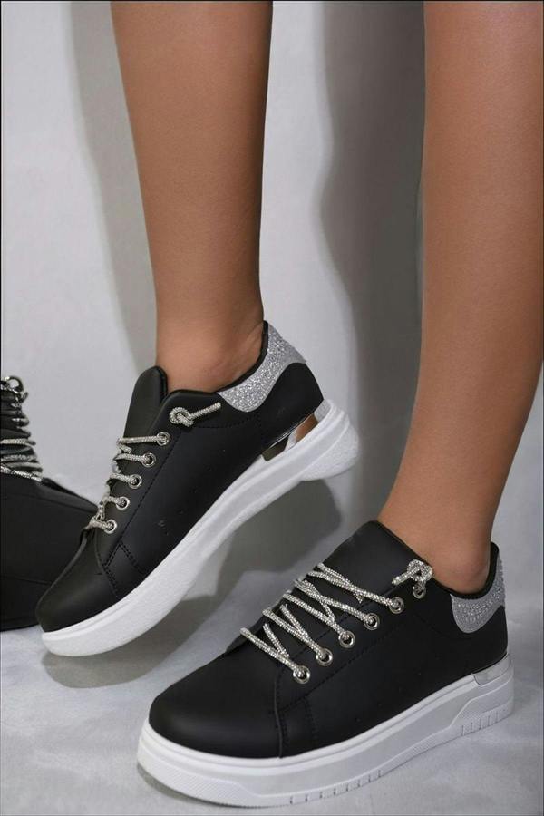 Callie Embellished Lace Platform Trainers - Black