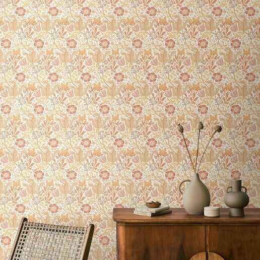 Hoopla Walls Honeysuckle & Tulip - Amber & Terracotta 10m Wallpaper