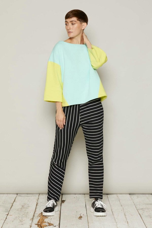 Bo Carter Debbie Organic Fleece Oversized Top - Mint & Yellow