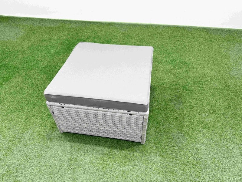 Fimous PE Wicker Rattan Furniture Sets with Oblong Coffee Table Love Sofa 3 Seater Sofa Reclining Chair 4 Stools Light Grey Mixed