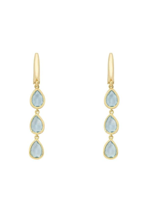 Latelita Sardinia Triple Teardrop Earrings Gold Blue Topaz