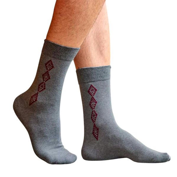 Atlas For Men Mens Patterned Jersey Socks (Pack of 5) - Burgundy/Grey/Navy Blue