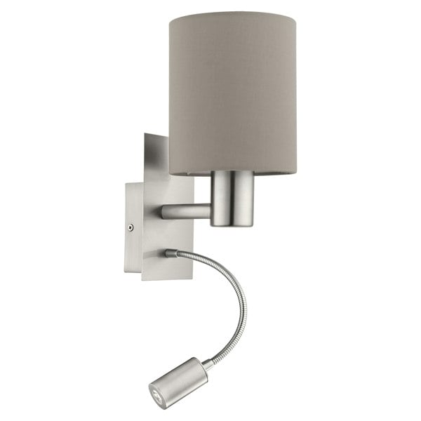 EGLO Pasteri Taupe Fabric LED Wall Lamp With Reading Light