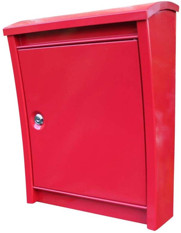 The Garden Marketplace Contemporary Galvanised Wall Mounted Post Box in Red, Powder-Coated Steel Letter Box with Convex Front, 2 Keys and Fixings