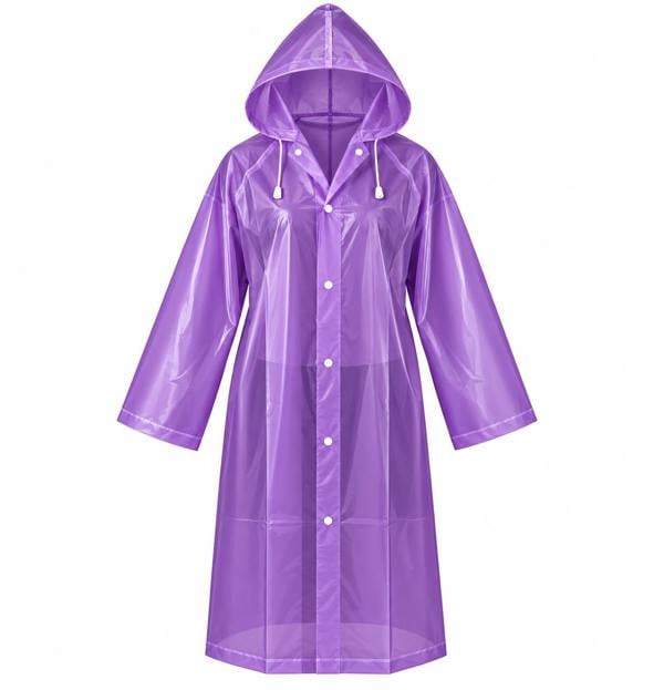 ATEK Extra Large Hooded Waterproof Raincoat Purple Lightweight Travel Rain Jacket
