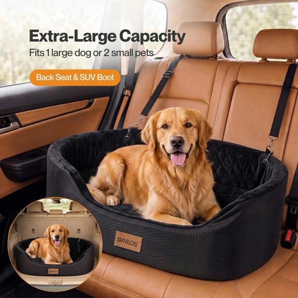 Skylos Dog Car Seat Large Booster Bed for Cars Travel SUV Black Soft Oxford