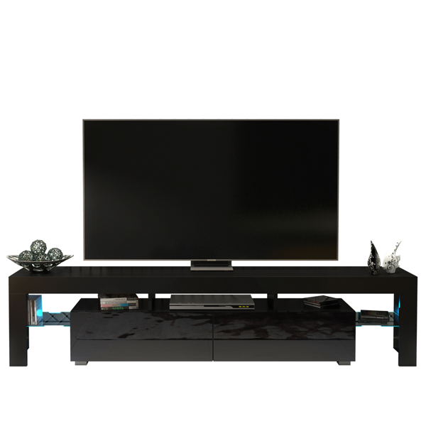 Mex Furniture Sleek 200cm TV Unit Modern Cabinet TV Stand Black High Gloss Doors with Free LED