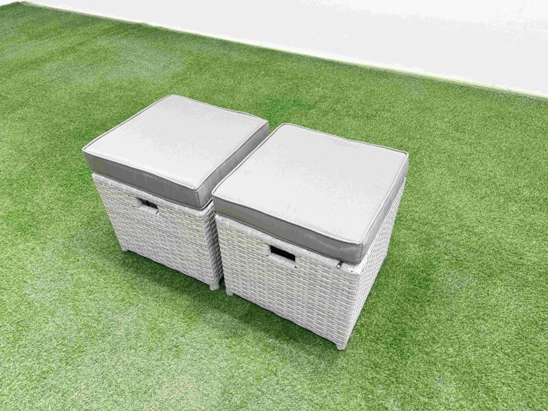 Fimous PE Wicker Rattan Furniture Sets with Oblong Coffee Table Love Sofa 3 Seater Sofa Reclining Chair 4 Stools Light Grey Mixed