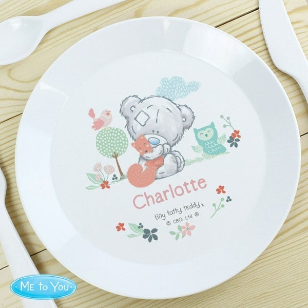 Personalised Memento Company Personalised Tiny Tatty Teddy Woodland Animal Plastic Plate