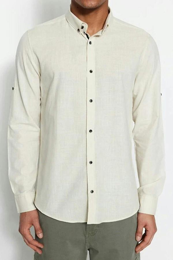 WOVCOR Slim Fit 100% Cotton Linen Look Men’s Shirt