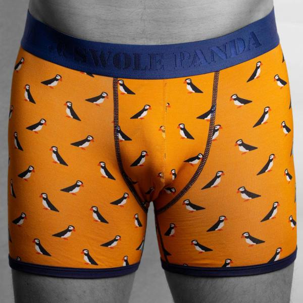SWOLE PANDA Puffins Bamboo Boxer Brief, Orange/blue