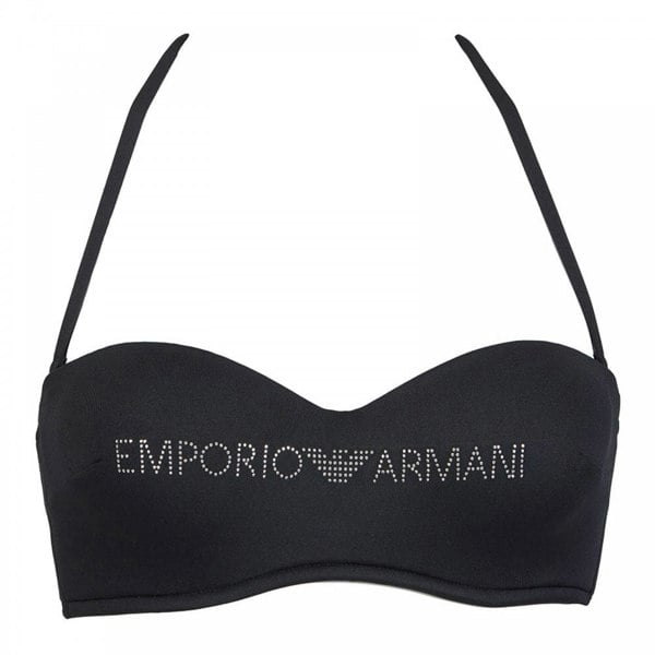 Emporio Armani Logo Padded Bikini Top, Black