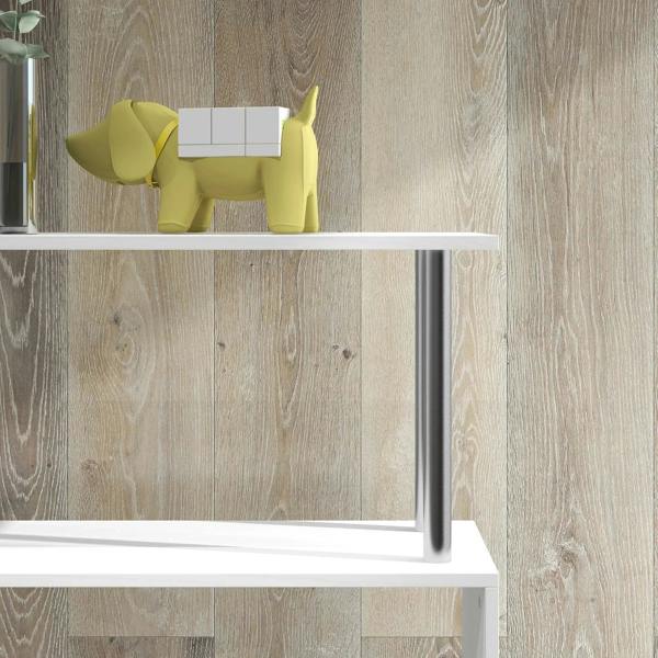 White bookcase top shelf edge with chrome-like metal support leg