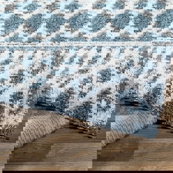 Livabliss Urban Shag-Geometric Blue White Soft Plush Pile Rug