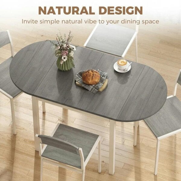 4-6 Person Wooden Drop-Leaf Table - Grey