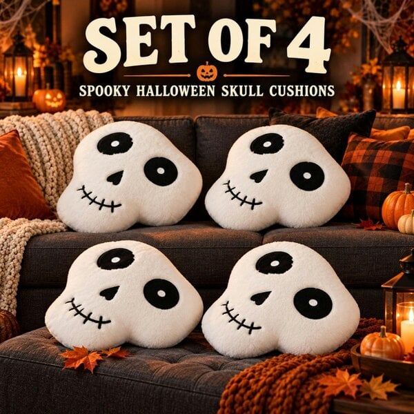 Smart Living Halloween Ghost Fleece Cushions Set of 2 or 4 Spooky Decor - 4 Pairs