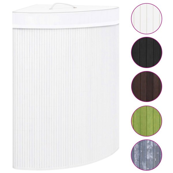 Berkfield Bamboo Corner Laundry Basket White 60 L