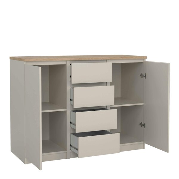 Wyld Haus Budapest Cream and Natural Oak Effect Sideboard 2 Doors 4 Drawers