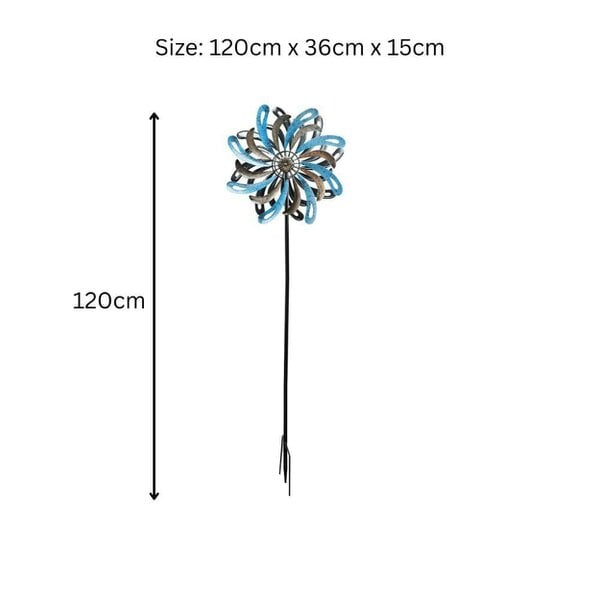 EDH Door Hardware Small Ocean Wave Vortex Wind Spinner Stake – 120 x 36 x 15 CM | Metal Kinetic Garden Wind Sculpture | Outdoor Yard Art