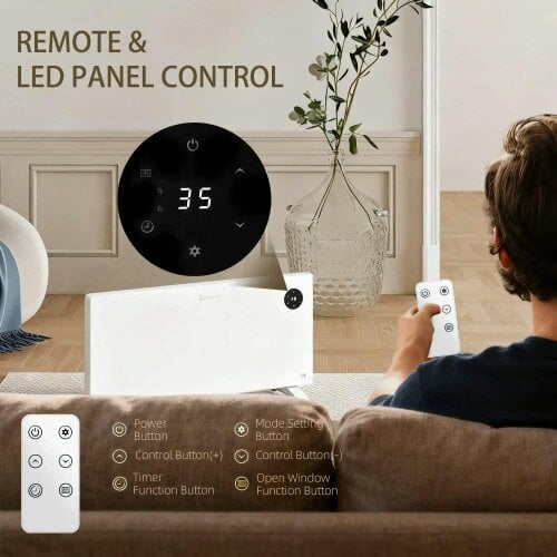 2000W Electric Convector Heater, Freestanding or Wall Mounted, Space Heater with Adjustable Thermostat, Timer, White