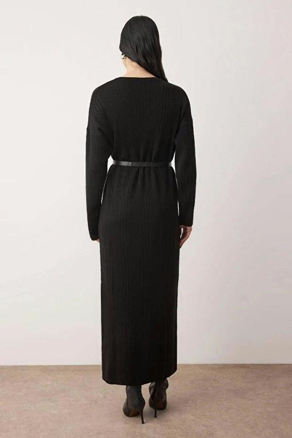 WOVCOR Belted Knit Ribbed Dress