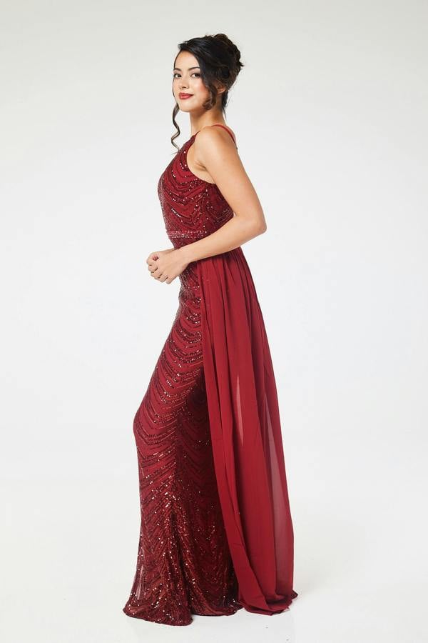 LuvForever Reya - Wine Sequin Maxi Dress