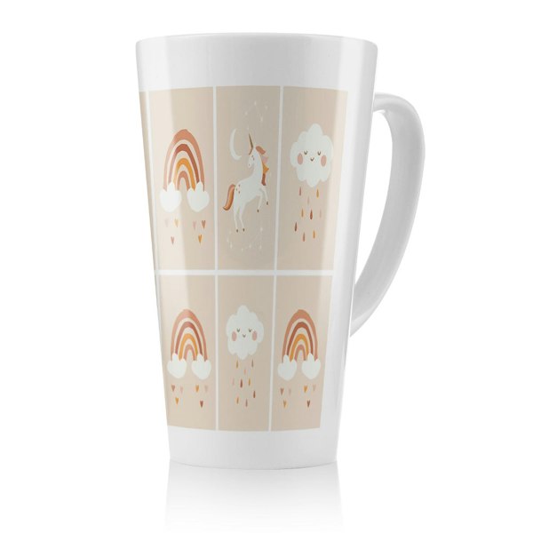 Benjamin Tate Design Cute Hand Drawn Unicorn, Rainbow and Cloud Designer Latte Mug