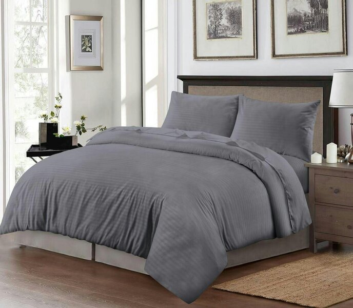 Night Zone Embossed Stripe Microfibre Duvet Cover Set – Soft Touch Hotel Style Bedding - Grey