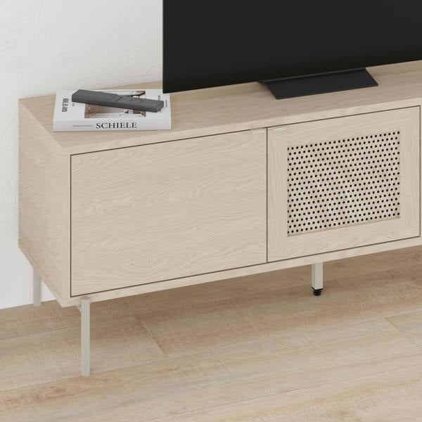 Decortie Modern 140cm TV Stand Unit 50" TVs with 3 Soft-Close Doors, Laser-Cut Pattern, Storage Shelves, Sonoma Oak