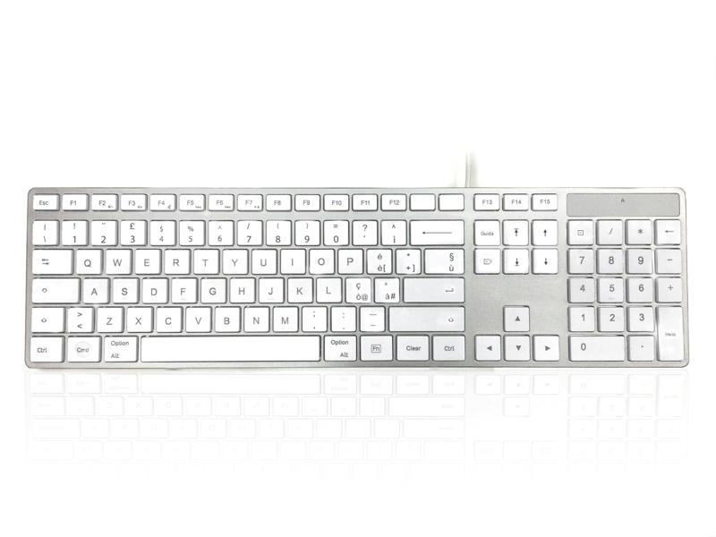 Accuratus 301 Apple MAC USB Type C - USB Type C Wired Full Size Apple Mac Multimedia Keyboard with White Square Tactile Keys and Silver Case