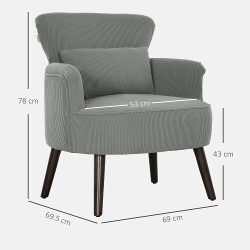Wyld Haus Zile Corduroy Light Grey Retro Style Accent Chair Angled Legs