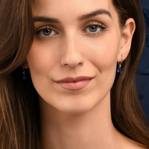 Zavana Silver Small Pear Shaped Blue Cubic Zirconia Leverback Drop Earrings For Women