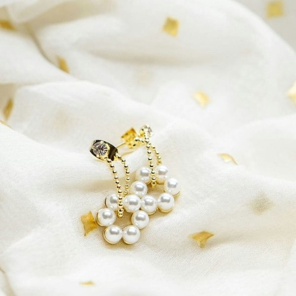 Floral White Pearl Drop Earrings