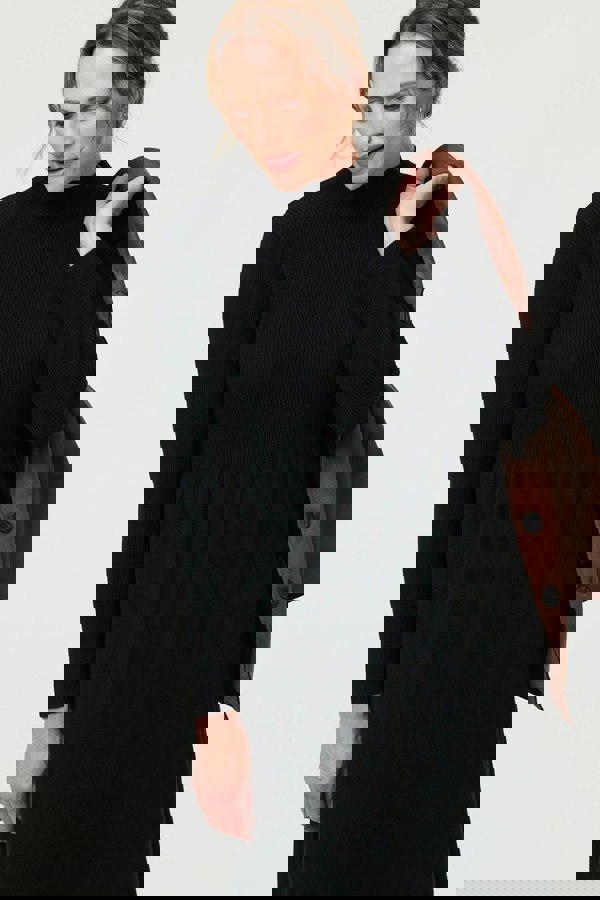 Black | Textured High Neck Midi Jumper Dress
