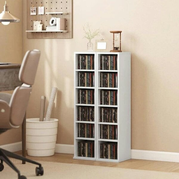 Bobobiy Set of 2 CD Media Display Shelf Unit Tower Rack with Adjustable Shelves, White - White